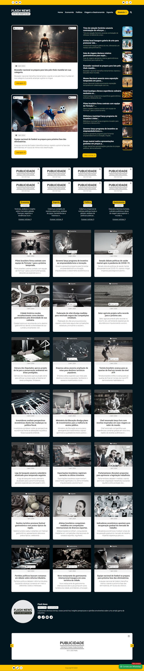 Página inciial completa Flash News - Site de Notícias