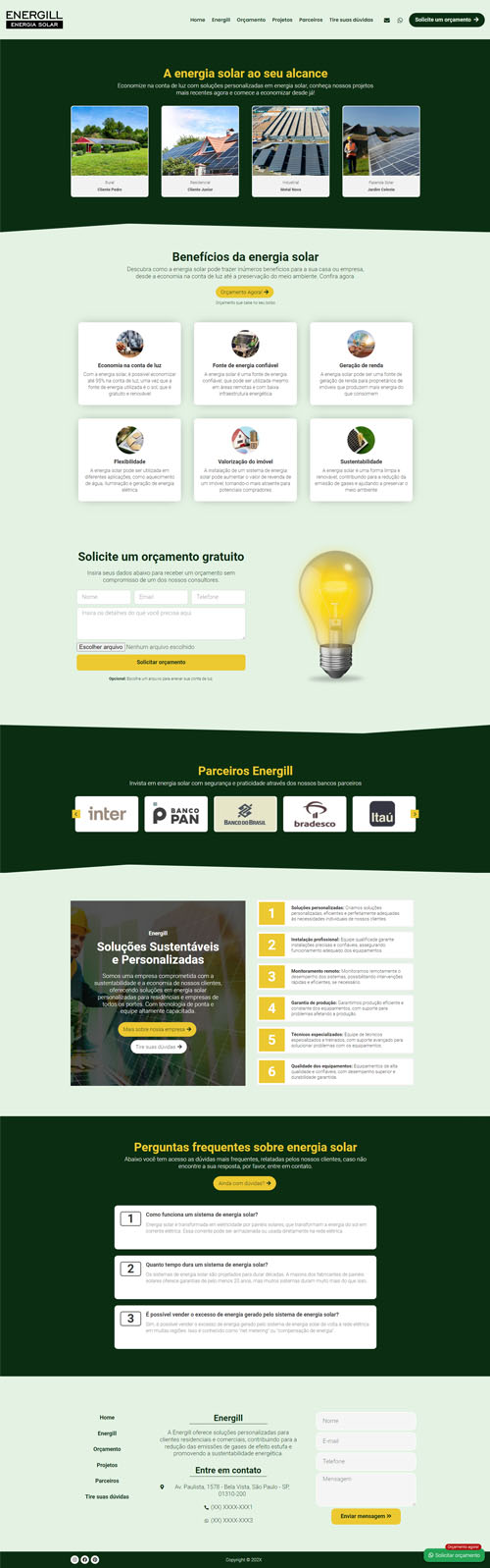 Projeto de sites para empresas de energia solar