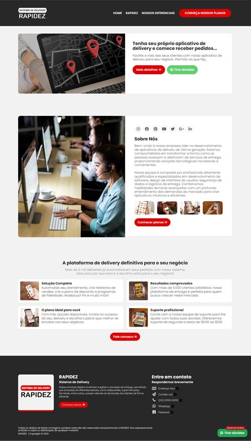 Modelo de landing page para empresas de delivery