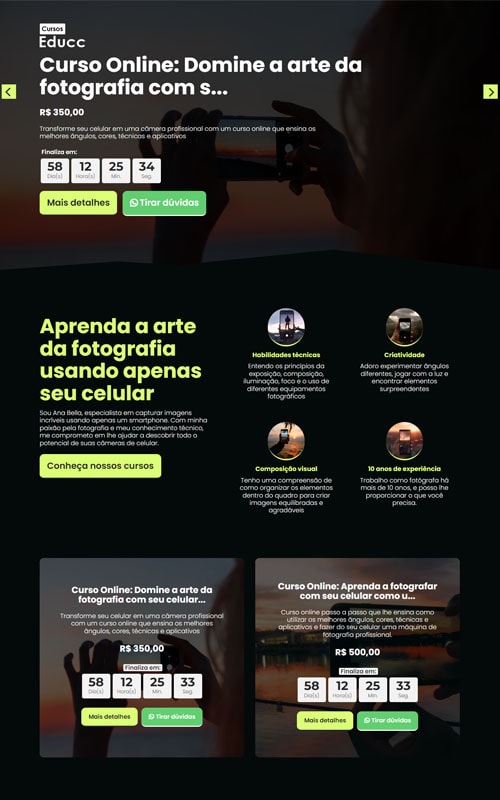 Modelo de site para vendas de curso online
