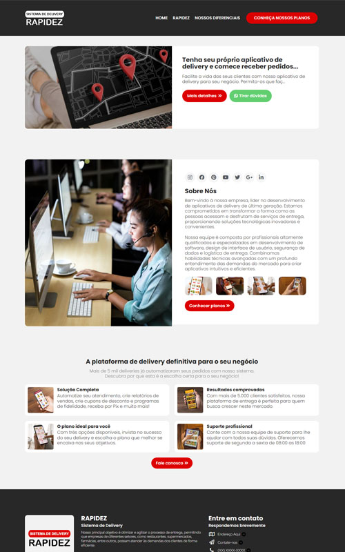 Modelo de landing page para empresas de delivery